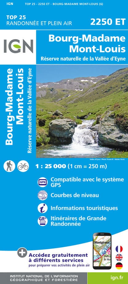 Carte TOP 25 n° 2250 ET - Bourg Madame, Mont-Louis & Col de la Perche | IGN carte pliée IGN 