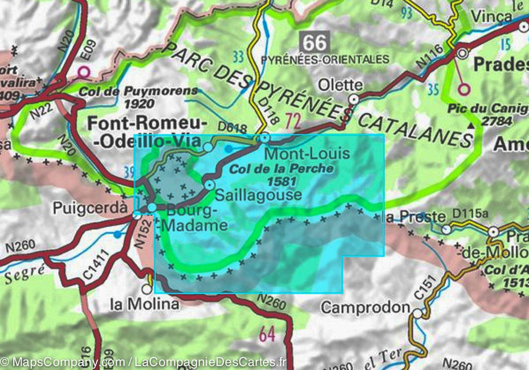 Carte TOP 25 n° 2250 ETR (résistante) - Bourg Madame, Mont Louis &amp; Col de la Perche (Pyrénées) | IGN - La Compagnie des Cartes