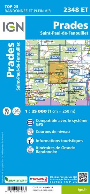 Carte TOP 25 n° 2348 ET - Prades et St Paul de Fenouillet (Pyrénées) | IGN carte pliée IGN 
