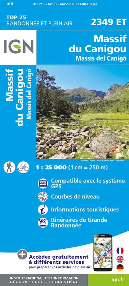 Carte TOP 25 n° 2349 ET - Massif du Canigou (Pyrénées) | IGN carte pliée IGN 