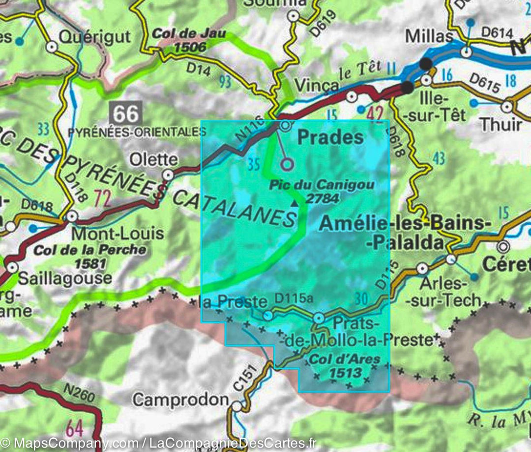 Carte TOP 25 n° 2349 ETR (résistante) - Massif du Canigou (Pyrénées) | IGN - La Compagnie des Cartes