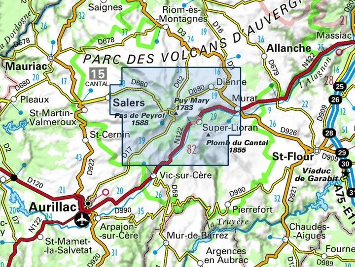 Carte TOP 25 n° 2435 OTR (résistante) - Monts du Cantal, PNR des volcans d'Auvergne (Massif Central) | IGN carte pliée IGN 