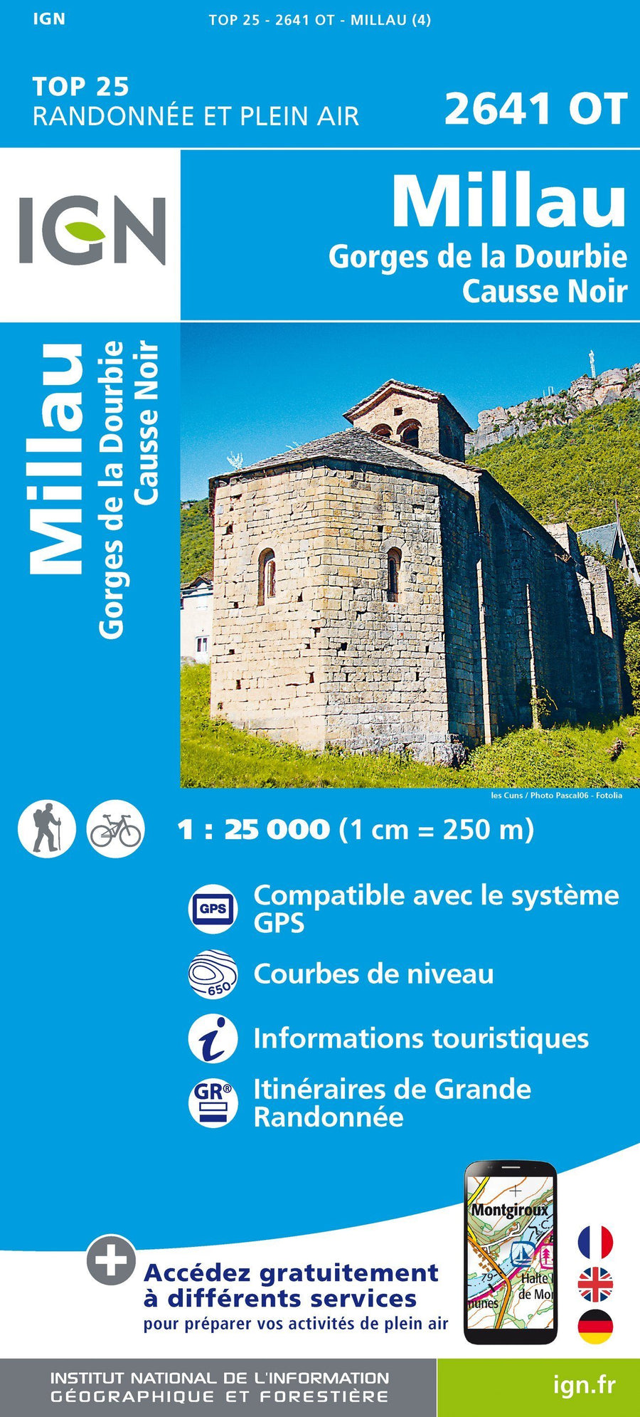 Carte TOP 25 n° 2641 OT - Millau, Gorges de la Dourbie, Causse Noir | IGN carte pliée IGN 