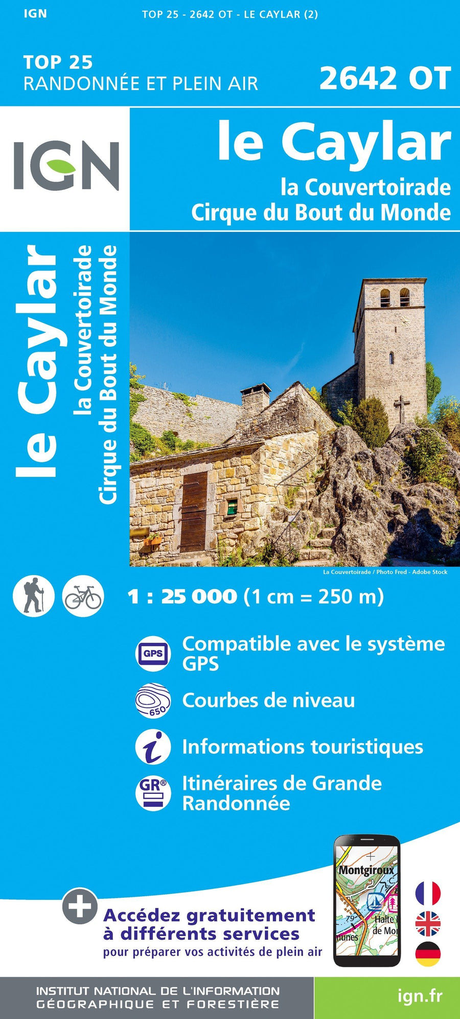 Carte TOP 25 n° 2642 OT - Le Caylar, La Couvertoirade, Cirque du Bout du Monde | IGN carte pliée IGN 