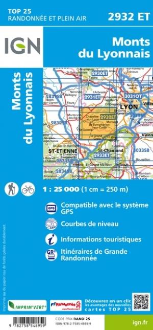 Carte TOP 25 n° 2932 ET - Monts du Lyonnais | IGN carte pliée IGN 