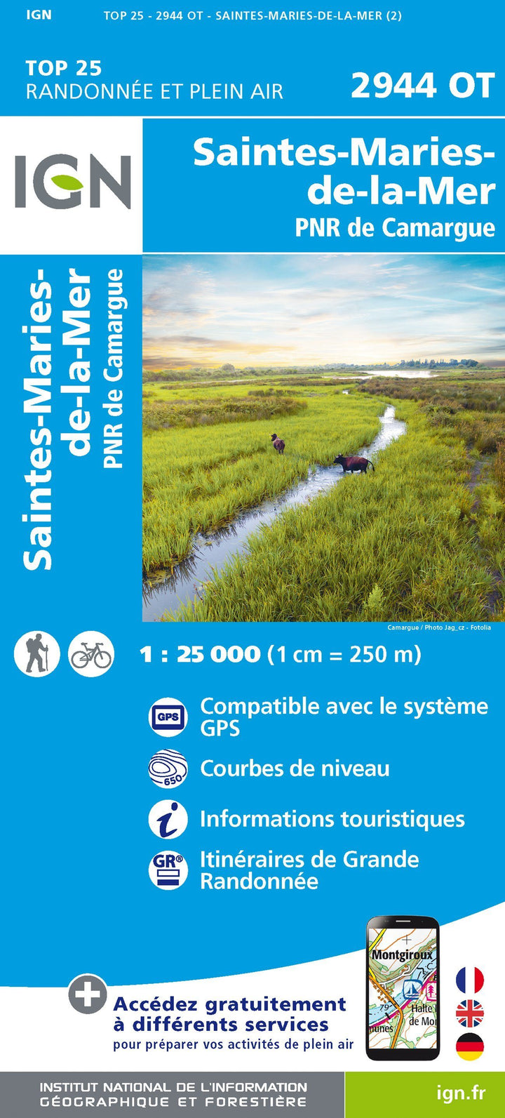 Carte TOP 25 n° 2944 OT - Saintes-Maries-de-la Mer & PNR de Camargue | IGN carte pliée IGN 