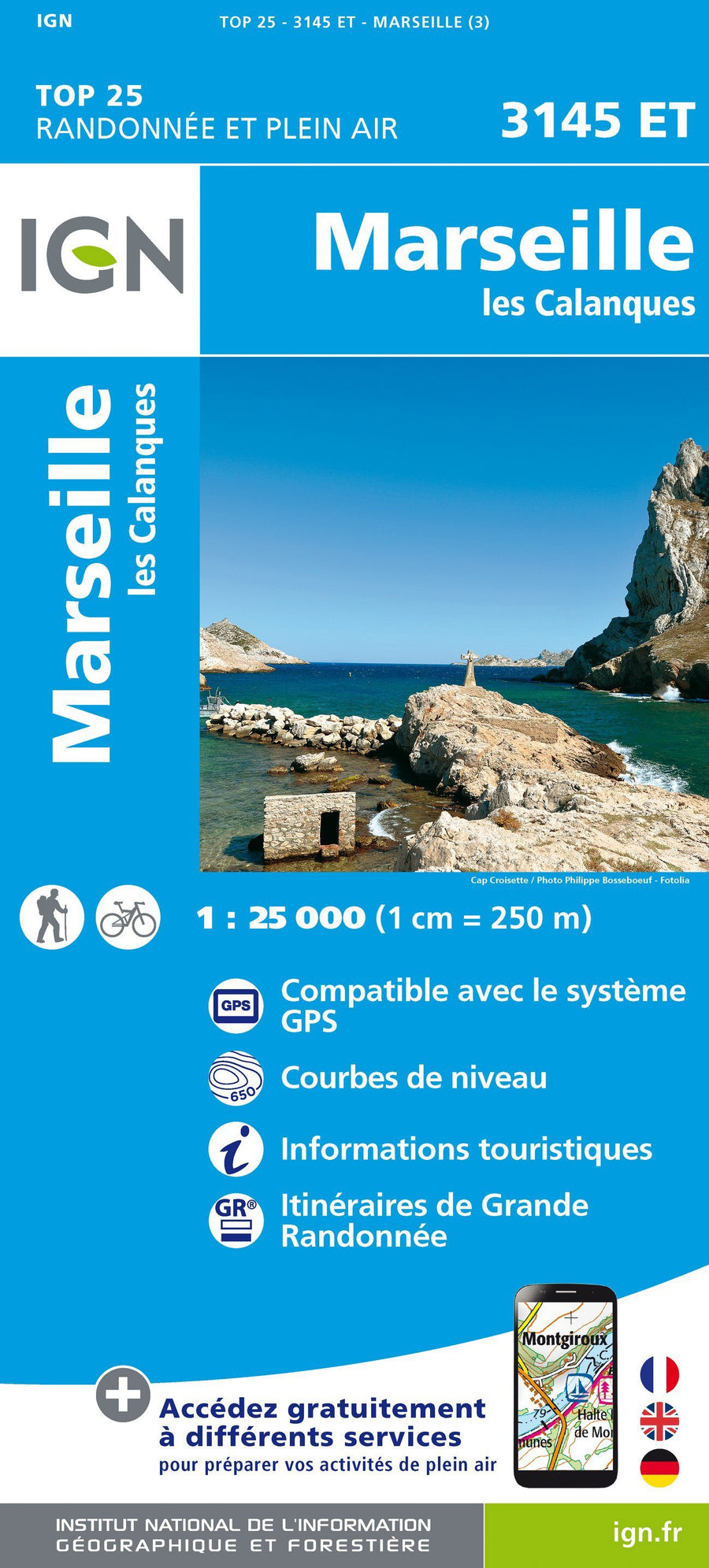 Carte TOP 25 n° 3145 ET - Marseille & les calanques | IGN carte pliée IGN 