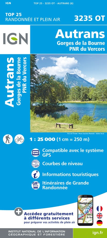 Carte TOP 25 n° 3235 OT - Autrans & Gorges de la Bourne (PNR du Vercors, Alpes) | IGN carte pliée IGN 