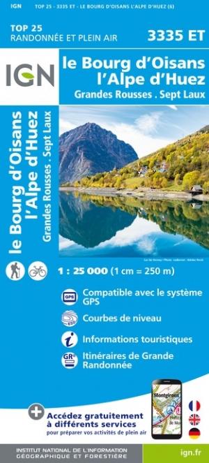 Carte TOP 25 n° 3335 ET - Bourg d'Oisans, l'Alpe d'Huez, Grandes Rousses, Sept Laux (Alpes) | IGN carte pliée IGN 