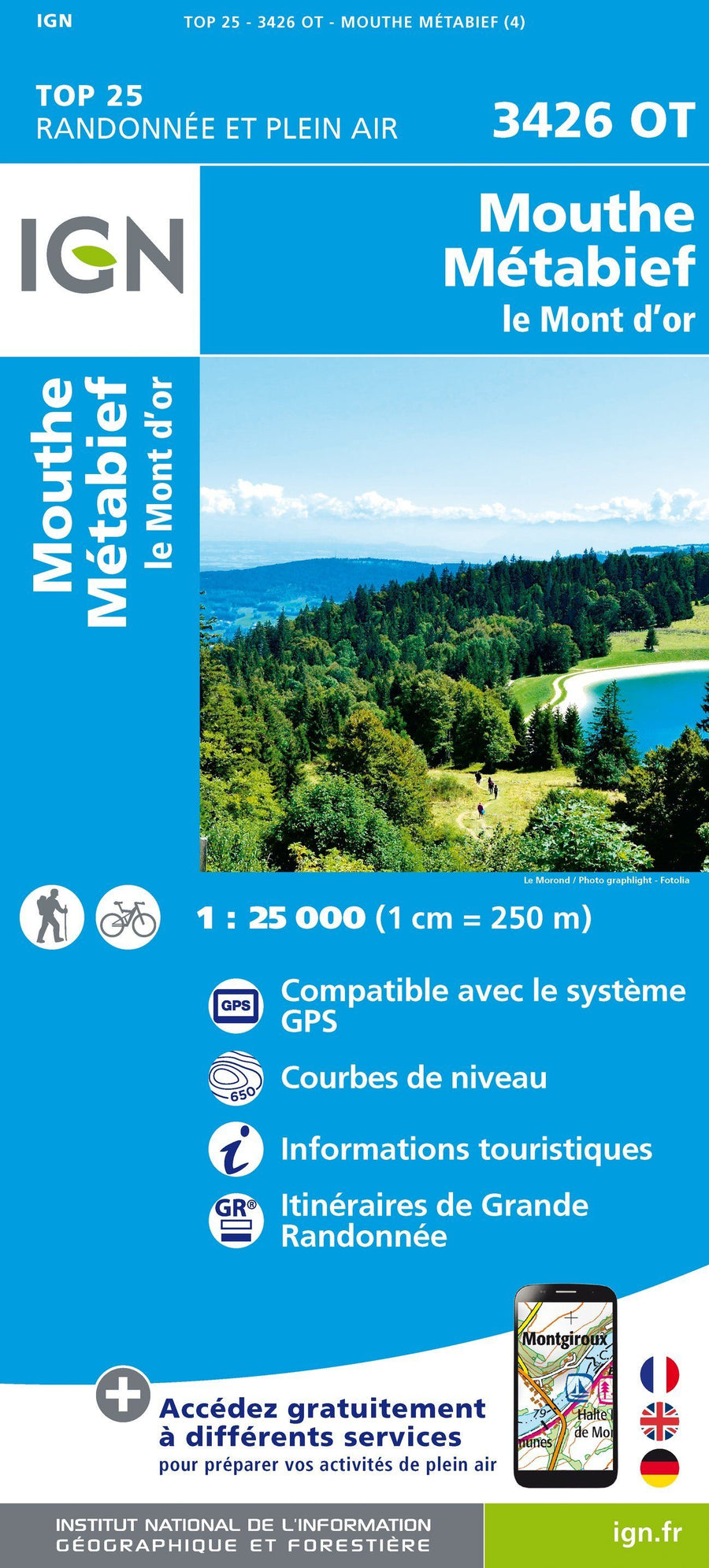 Carte TOP 25 n° 3426 OT - Mouthe, Métabief, Le Mont d'Or | IGN carte pliée IGN 