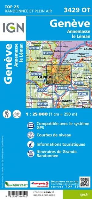 Carte TOP 25 n° 3429 OT - Genève, Anemasse & lac Léman (Alpes) | IGN carte pliée IGN 