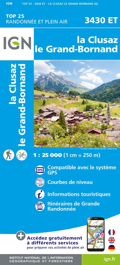 Carte TOP 25 n° 3430 ET - La Clusaz & Grand-Bornand (Alpes) | IGN carte pliée IGN 2022 
