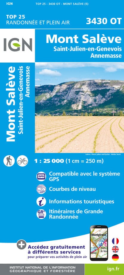 Carte TOP 25 n° 3430 OT - Mont Salève, St Julien en Genevois & Annemasse (Alpes) | IGN carte pliée IGN 