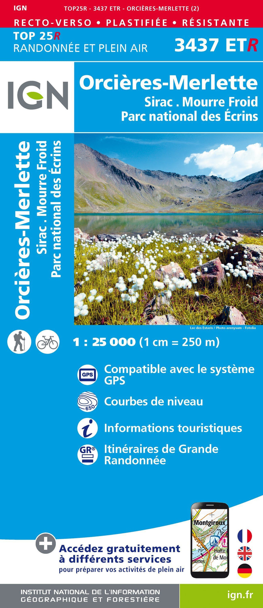 Carte TOP 25 n° 3437 ETR (Résistante) - Orcières-Merlette (PN des Ecrins, Alpes) | IGN carte pliée IGN 