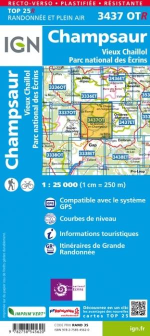 Carte TOP 25 n° 3437 OTR (Résistante) - Champsaur, Vieux Chaillol (PN des Ecrins, Alpes) | IGN carte pliée IGN 