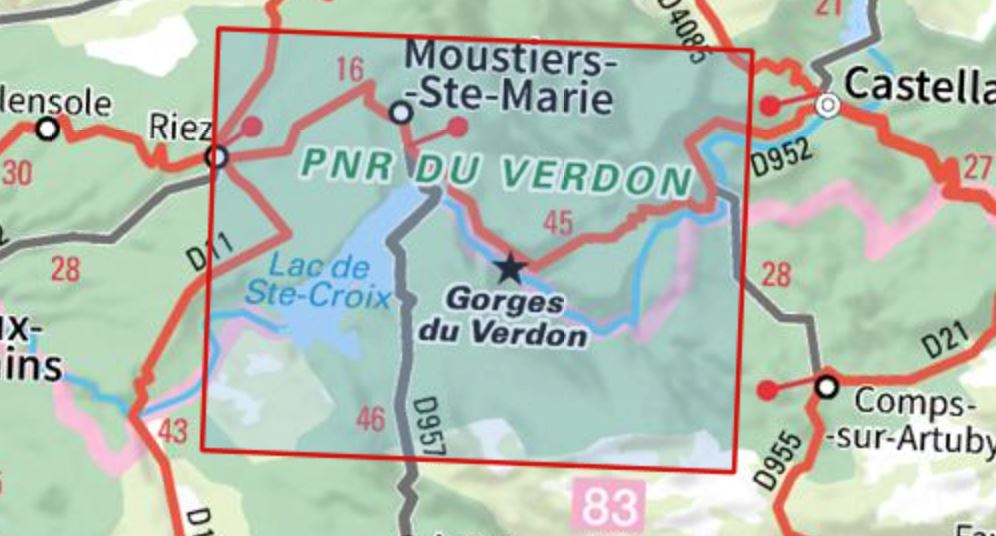 Carte TOP 25 n° 3442 OTR (résistante) - Gorges du Verdon, Moustiers-Ste-Marie & lac de Ste Croix (PNR du Verdon) | IGN carte pliée IGN 