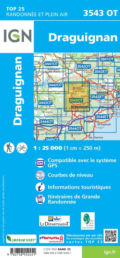 Carte TOP 25 n° 3543 OT - Draguignan | IGN carte pliée IGN 