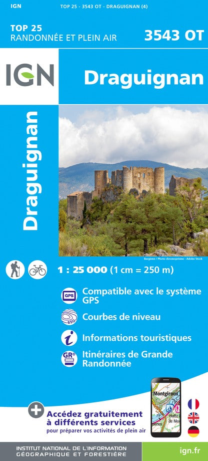 Carte TOP 25 n° 3543 OT - Draguignan | IGN carte pliée IGN 