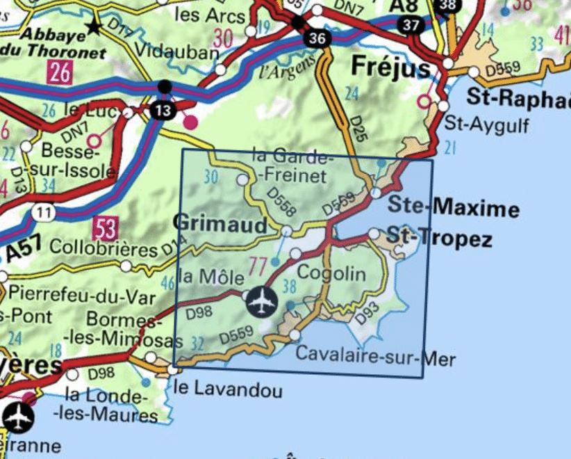 Carte TOP 25 n° 3545 OT - St-Tropez, Ste-Maxime & Massif des Maures | IGN carte pliée IGN 