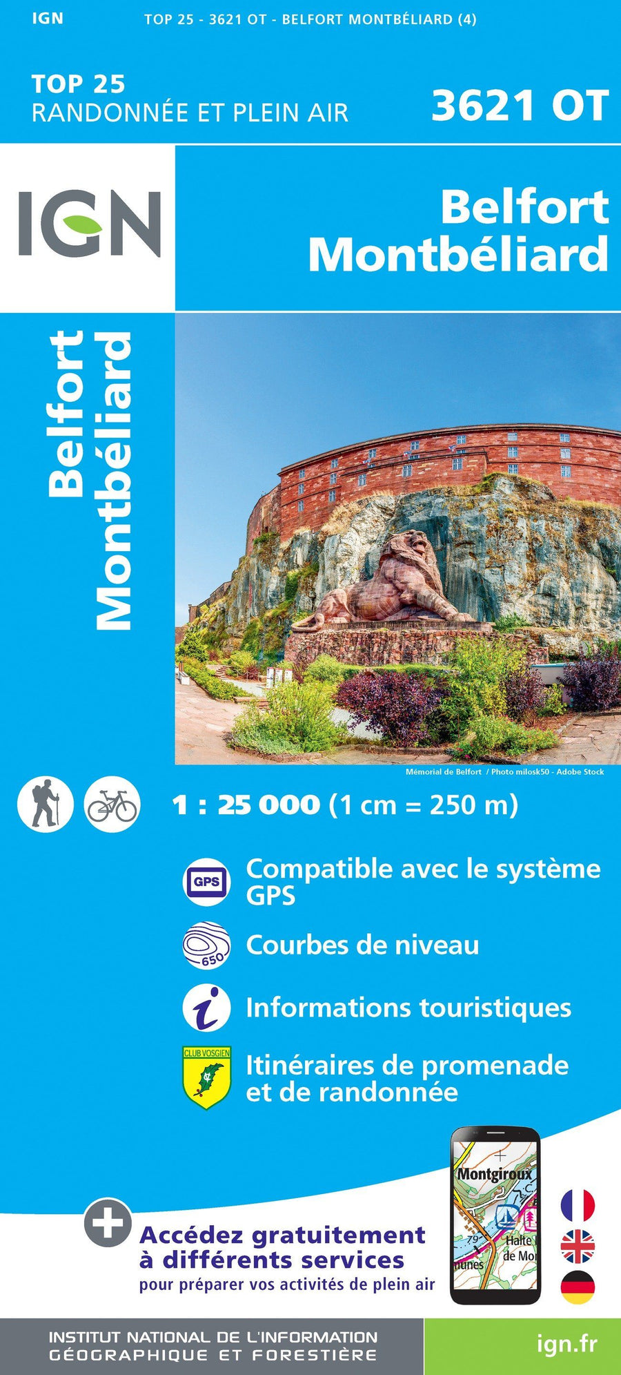 Carte TOP 25 n° 3621 OT - Belfort, Montbéliard | IGN carte pliée IGN 