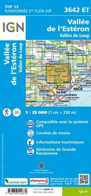Carte TOP 25 n° 3642 ET - Vallée de l'Estéron & Vallée du Loup | IGN carte pliée IGN 