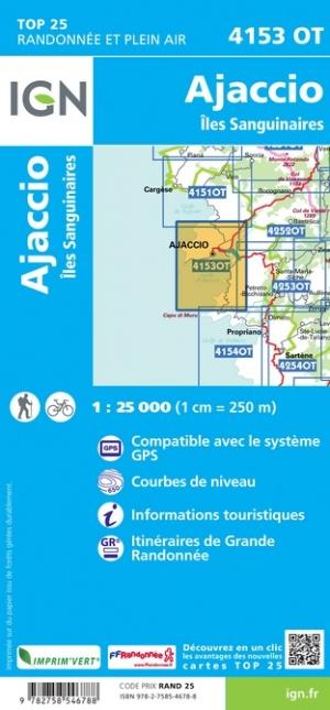 Carte TOP 25 n° 4153 OT - Ajaccio, Iles Sanguinaires | IGN carte pliée IGN 