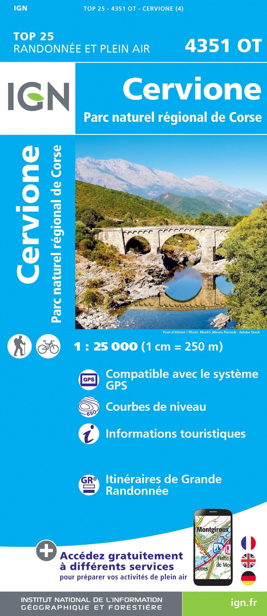 Carte TOP 25 n° 4351 OT - Cervione (PNR de Corse) | IGN carte pliée IGN 