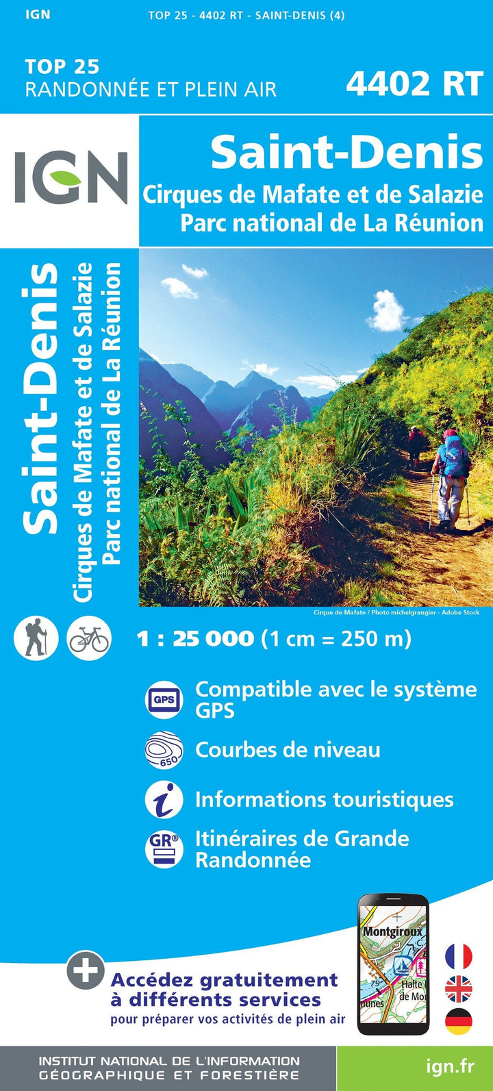 Carte TOP 25 n° 4402 RT - Saint Denis (Ile de la Réunion, Centre et Nord) | IGN carte pliée IGN 