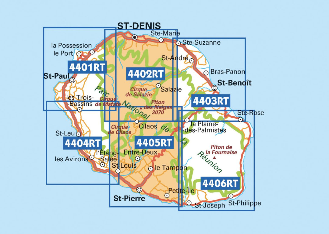 Carte TOP 25 n° 4402 RTR (résistante) - Saint Denis (Ile de la Réunion, Centre et Nord) | IGN carte pliée IGN 
