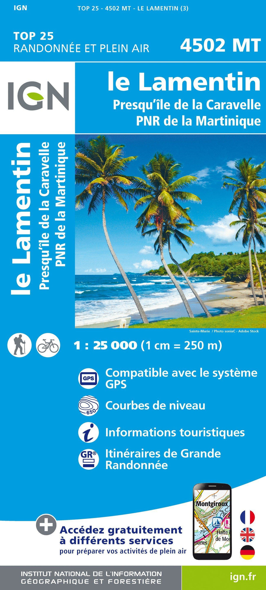 Carte TOP 25 n° 4502 MT - Martinique Centre (Le Lamentin, Presqu'île de la Caravelle) | IGN carte pliée IGN 
