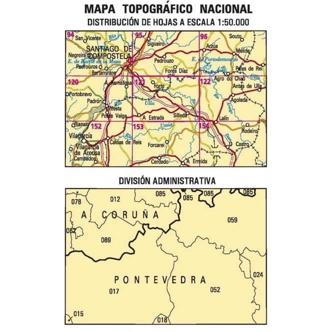 Carte topographique de l'Espagne - A Estrada, n° 121, n° 0120 | CNIG - 1/50 000 carte pliée CNIG 