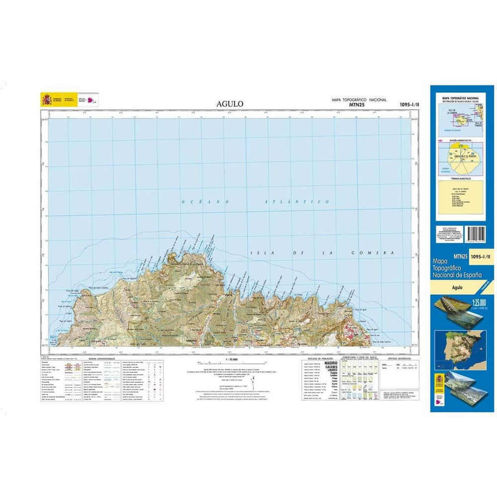 Carte topographique de l'Espagne - Agulo (La Gomera), n° 1095.1/2 | CNIG - 1/25 000 carte pliée CNIG 