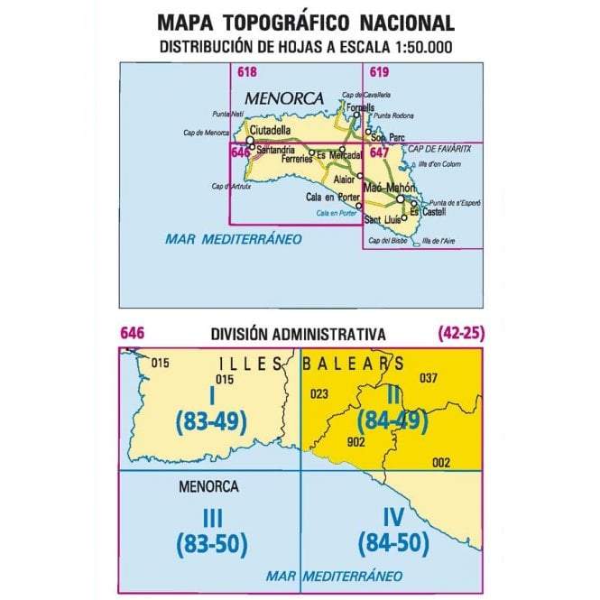 Carte topographique de l'Espagne - Alaior (Minorque), n° 0646.2 | CNIG - 1/25 000 carte pliée CNIG 