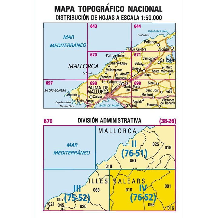 Carte topographique de l'Espagne - Alaró (Mallorca), n° 0670.4 | CNIG - 1/25 000 carte pliée CNIG 