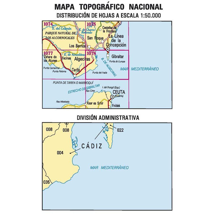 Carte topographique de l'Espagne - Algeciras, n° 1078 | CNIG - 1/50 000 carte pliée CNIG 