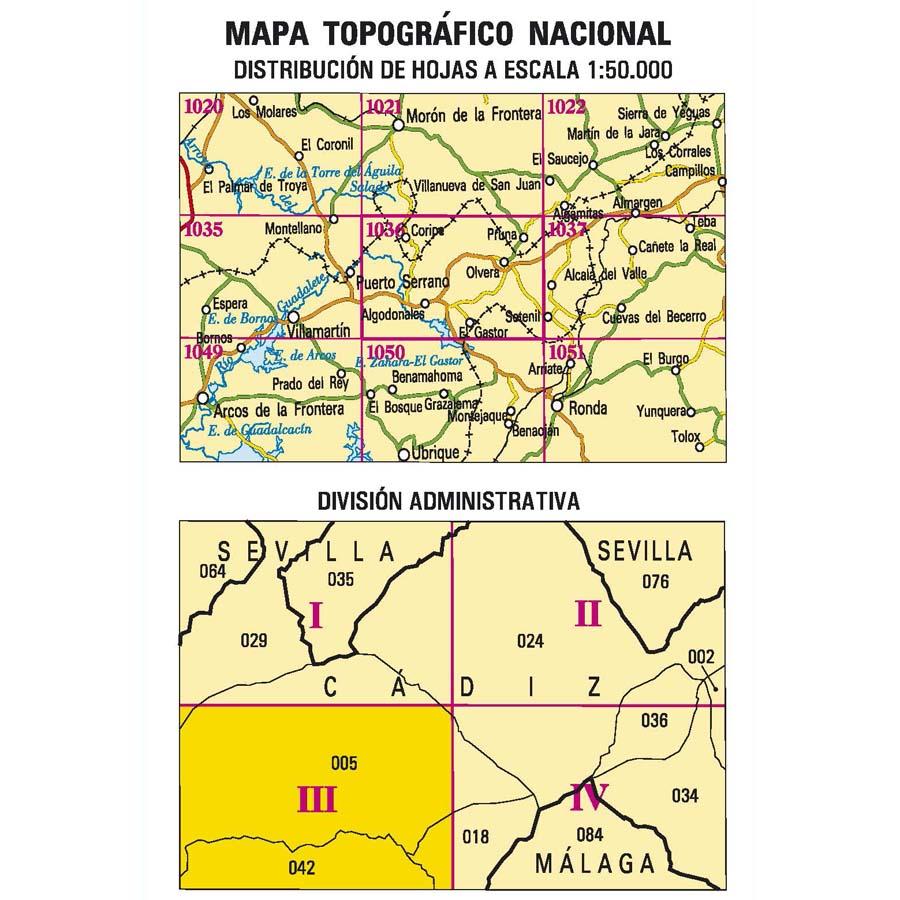 Carte topographique de l'Espagne - Algodonales, n° 1036.3 | CNIG - 1/25 000 carte pliée CNIG 