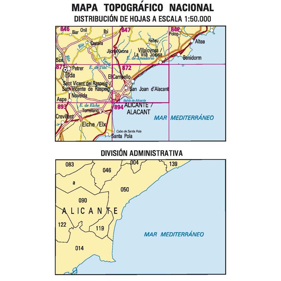 Carte topographique de l'Espagne - Alicante/Alacant, n° 0872 | CNIG - 1/50 000 carte pliée CNIG 