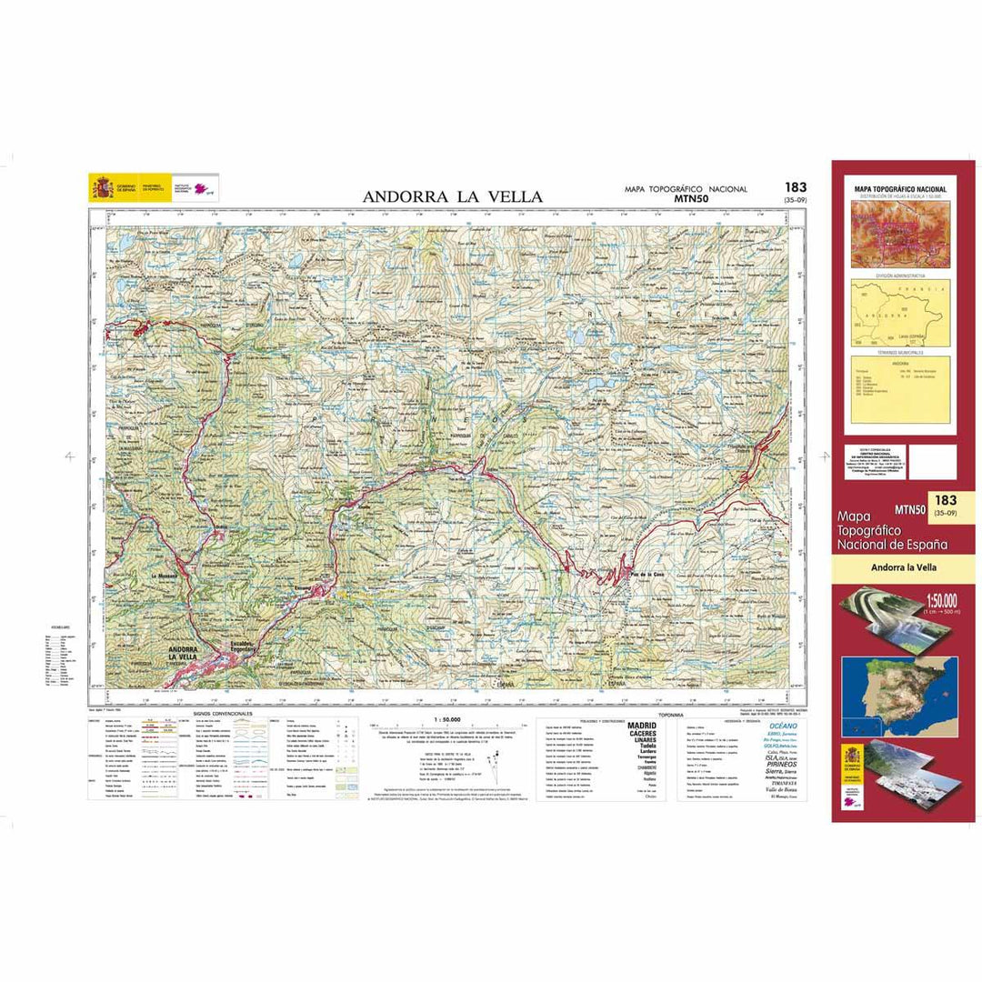 Carte topographique de l'Espagne - Andorra la Vella, n° 0183 | CNIG - 1/50 000 carte pliée CNIG 