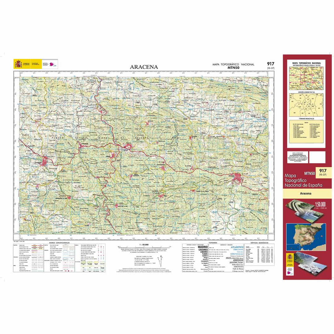 Carte topographique de l'Espagne - Aracena, n° 0917 | CNIG - 1/50 000 carte pliée CNIG 