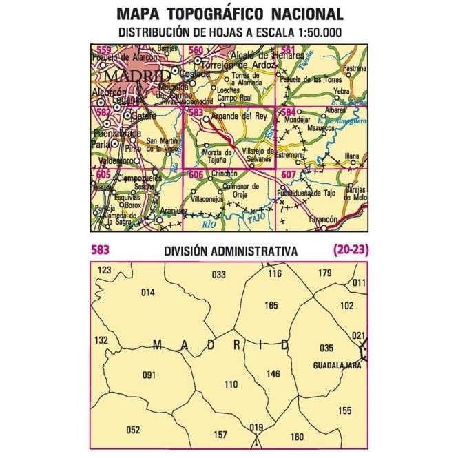 Carte topographique de l'Espagne - Arganda del Rey, n° 583, n° 0583 | CNIG - 1/50 000 carte pliée CNIG 