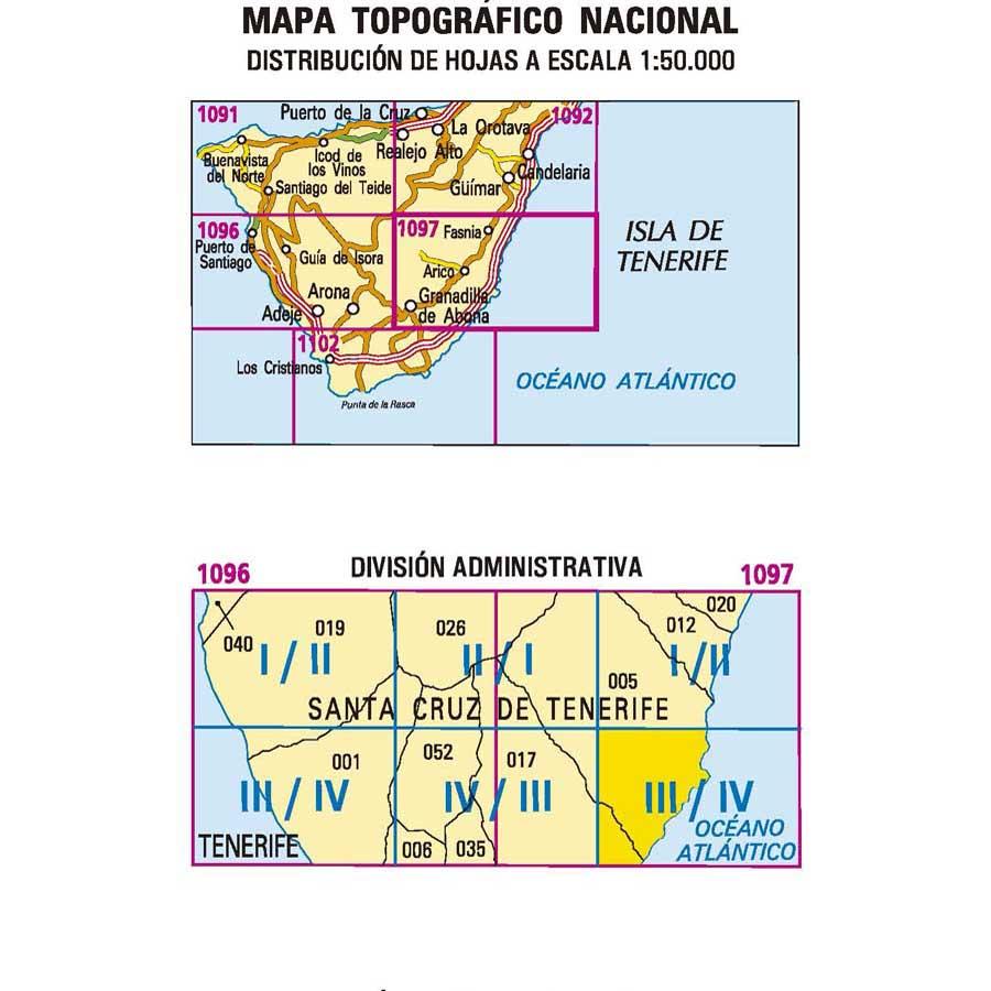 Carte topographique de l'Espagne - Arico (Tenerife), n° 1097.3/4 | CNIG - 1/25 000 carte pliée CNIG 