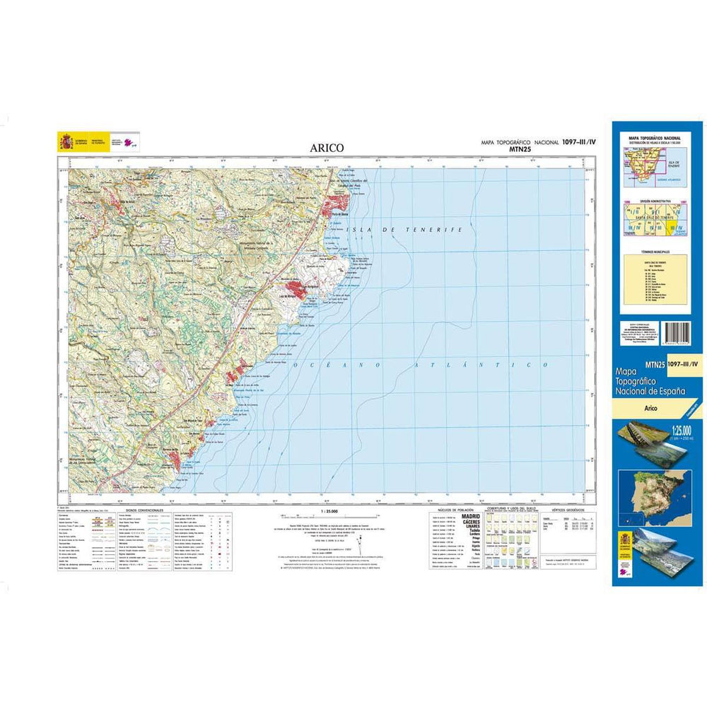 Carte topographique de l'Espagne - Arico (Tenerife), n° 1097.3/4 | CNIG - 1/25 000 carte pliée CNIG 