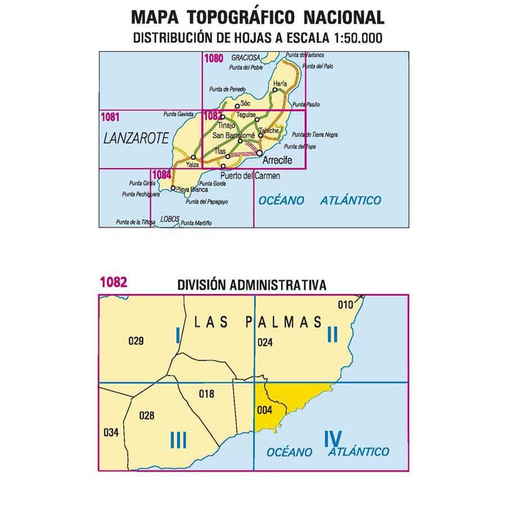Carte topographique de l'Espagne - Arrecife (Lanzarote), n° 1082.4 | CNIG - 1/25 000 carte pliée CNIG 