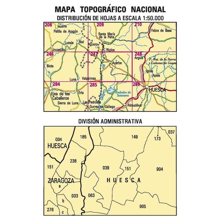 Carte topographique de l'Espagne - Ayerbe, n° 0247 | CNIG - 1/50 000 carte pliée CNIG 