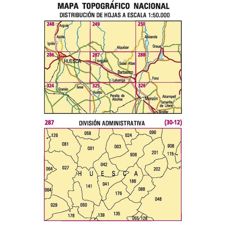 Carte topographique de l'Espagne - Barbastro, n° 0287 | CNIG - 1/50 000 carte pliée CNIG 