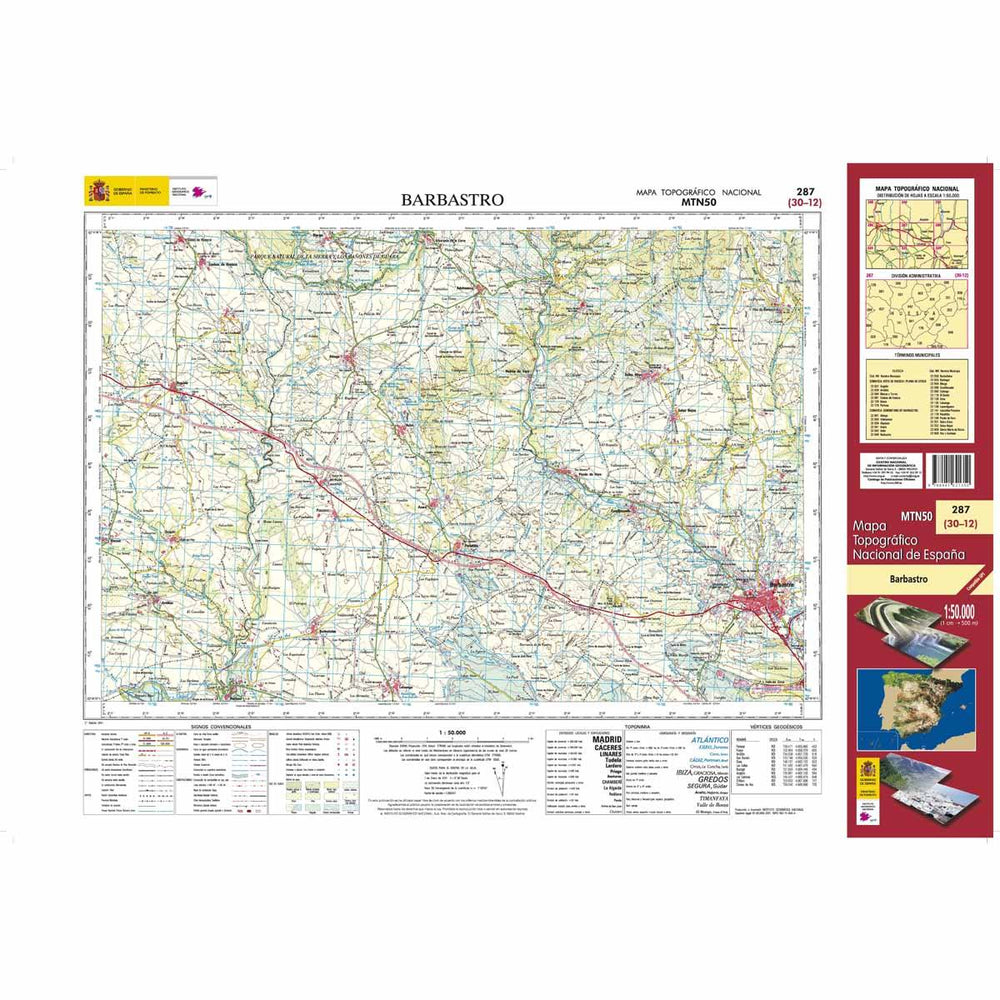Carte topographique de l'Espagne - Barbastro, n° 0287 | CNIG - 1/50 000 carte pliée CNIG 