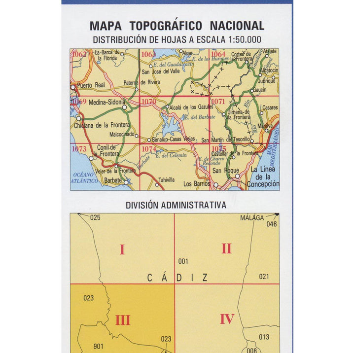 Carte topographique de l'Espagne - Benalup-Casas Viejas, n° 1070.3 | CNIG - 1/25 000 carte pliée CNIG 