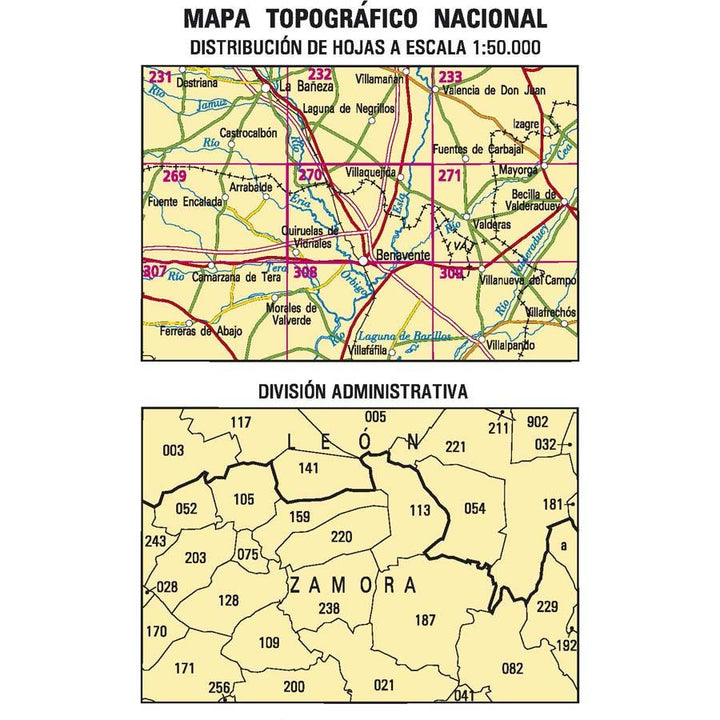 Carte topographique de l'Espagne - Benavente, n° 0270 | CNIG - 1/50 000 carte pliée CNIG 