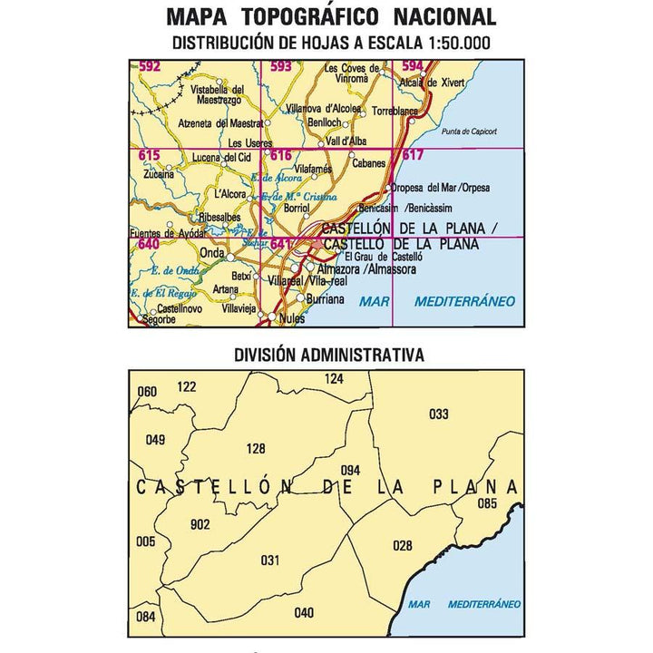 Carte topographique de l'Espagne - Benicasim/Benicàssim, n° 0616 | CNIG - 1/50 000 carte pliée CNIG 