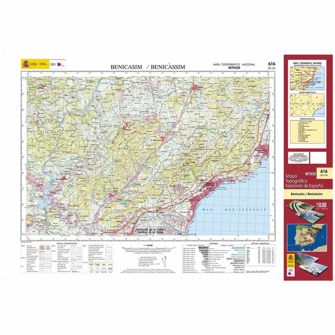 Carte topographique de l'Espagne - Benicasim/Benicàssim, n° 0616 | CNIG - 1/50 000 carte pliée CNIG 